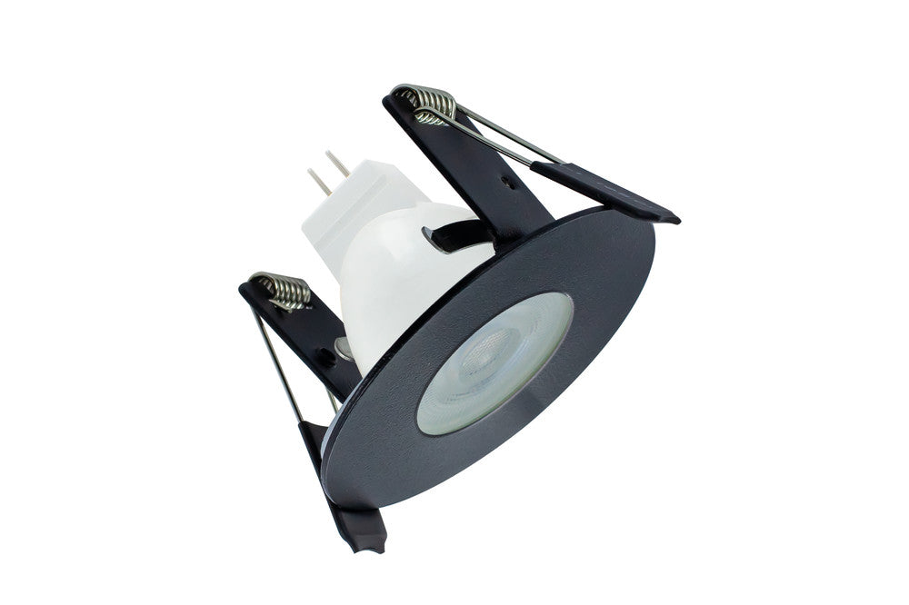 Evofire Mini Fire Rated Downlight 45Mm Cutout Ip65 Black Round 64Mm Dia