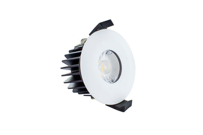 LOW-PROFILE FIRE RATED DOWNLIGHT 70-75MM CUTOUT IP65 510LM 6W 3000K 38 BEAM DIMMABLE 85LM/W WHITE