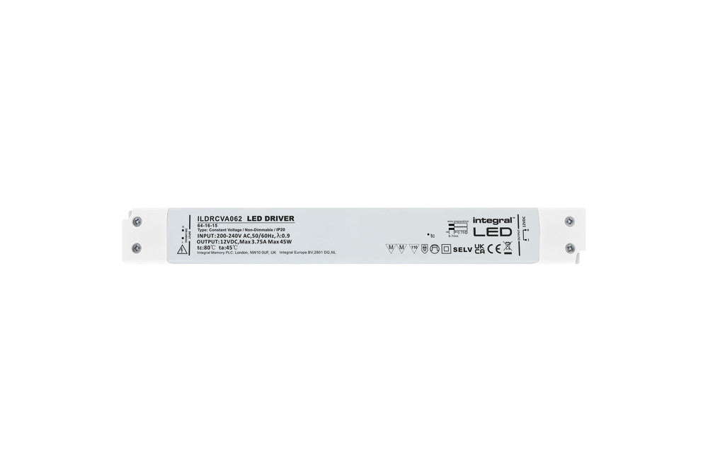 CONSTANT VOLTAGE LONG & SLIM DRIVER 45W 12VDC IP20 NON-DIMM 180-264V INPUT